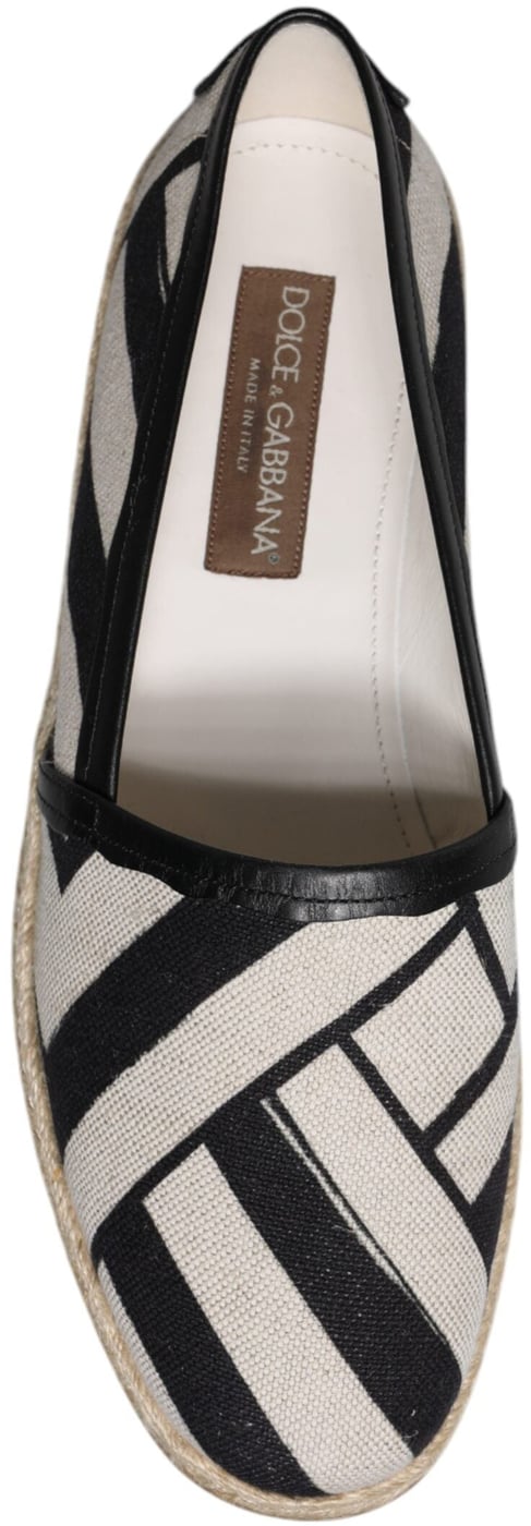 Dolce & Gabbana Black White Stripes Slip On Espadrille Shoes