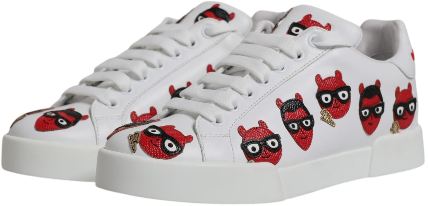 Dolce & Gabbana White Devil Face Portofino Sneakers Shoes