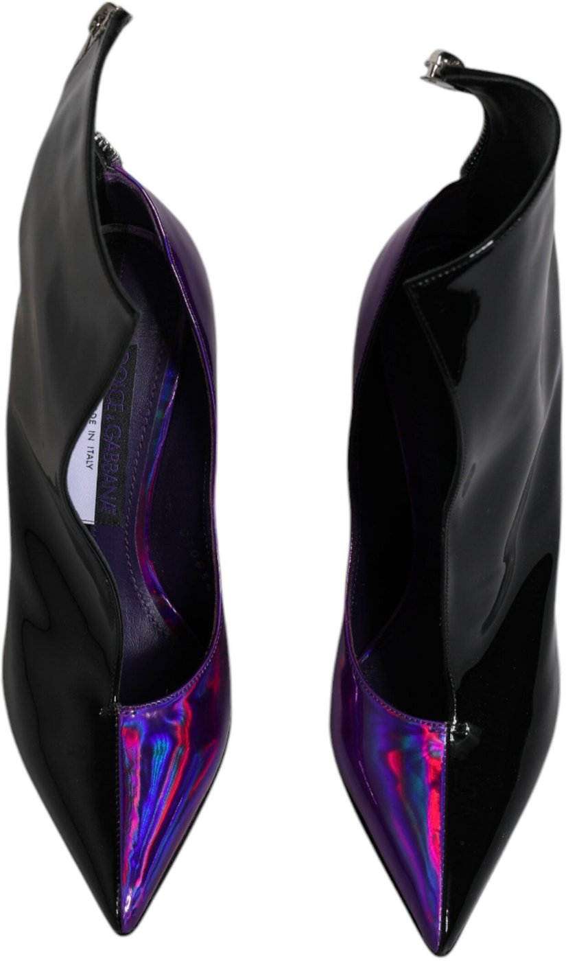 Dolce & Gabbana Purple Black Pointed Ankle Boots Shoes