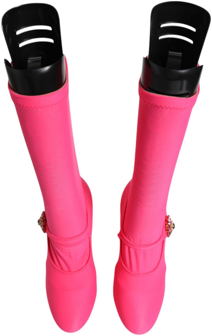 Dolce & Gabbana Pink Nylon Crystal Vally High Boots Shoes