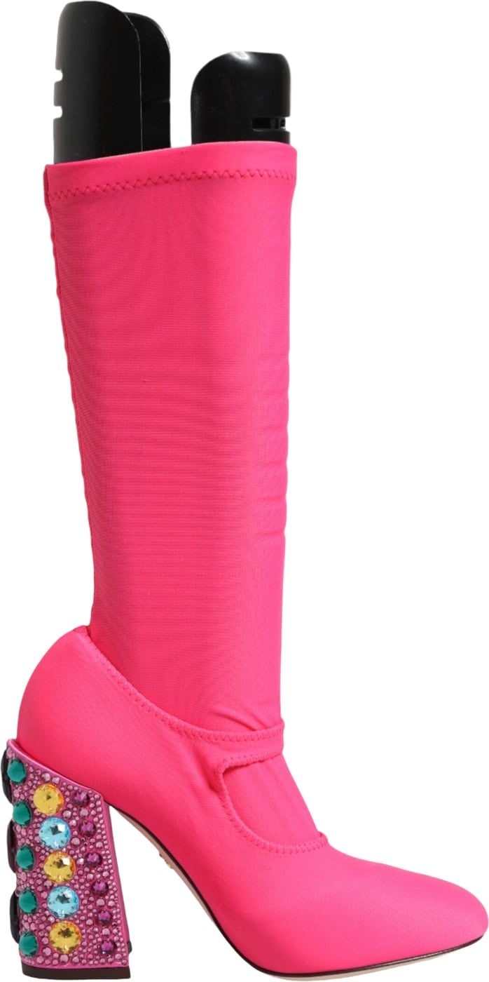 Dolce & Gabbana Pink Nylon Crystal Vally High Boots Shoes