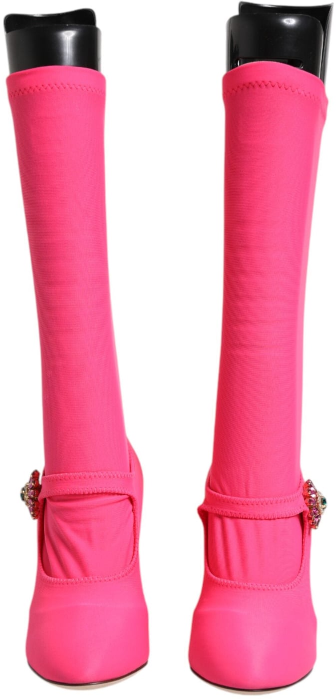 Dolce & Gabbana Pink Nylon Crystal Vally High Boots Shoes
