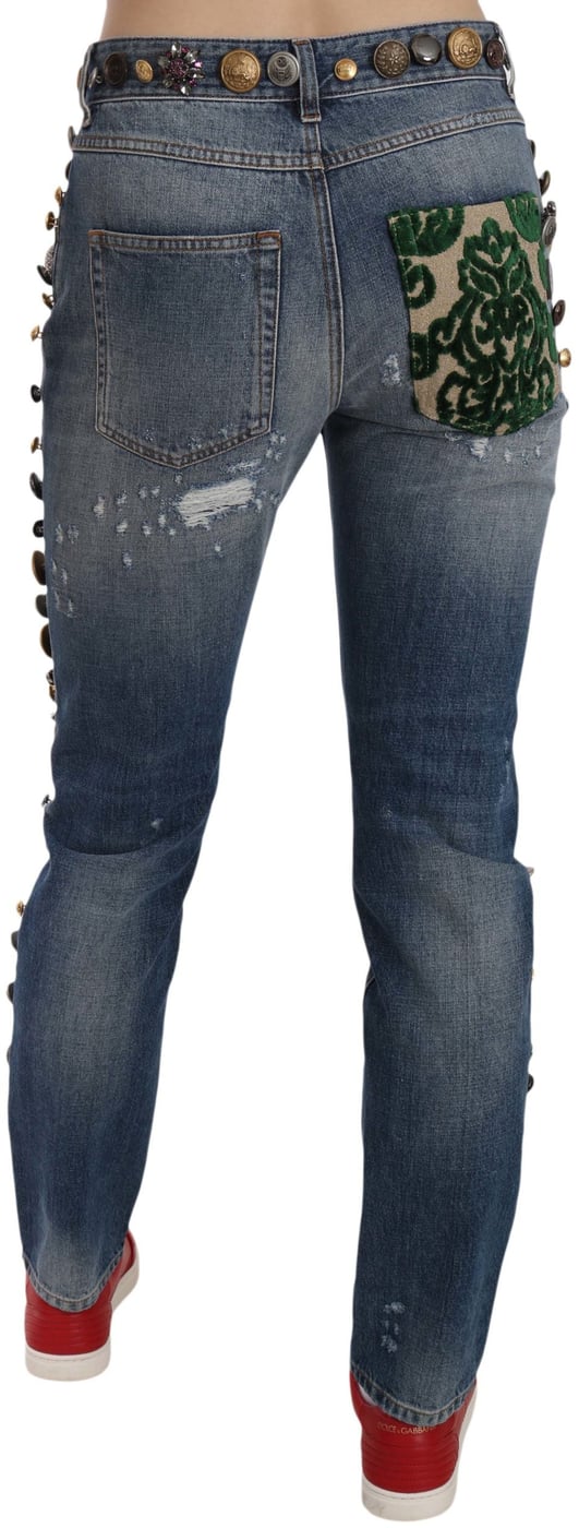 Dolce & Gabbana Distressed Embellished Buttons Denim Pants Jeans