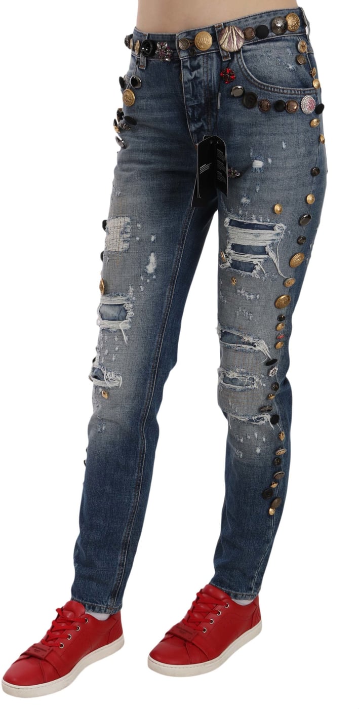 Dolce & Gabbana Distressed Embellished Buttons Denim Pants Jeans
