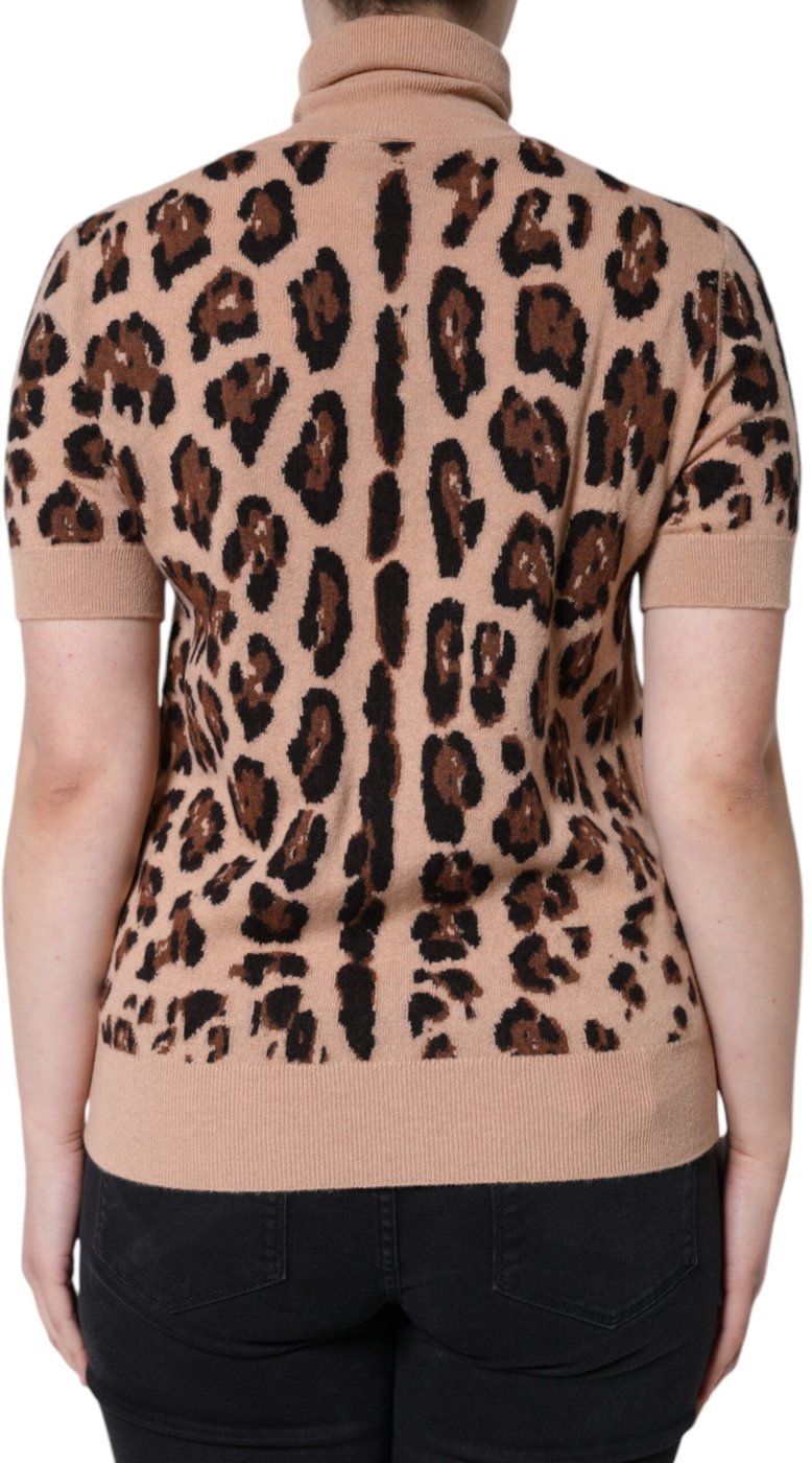 Dolce & Gabbana Beige Leopard Print Wool Turtleneck Top