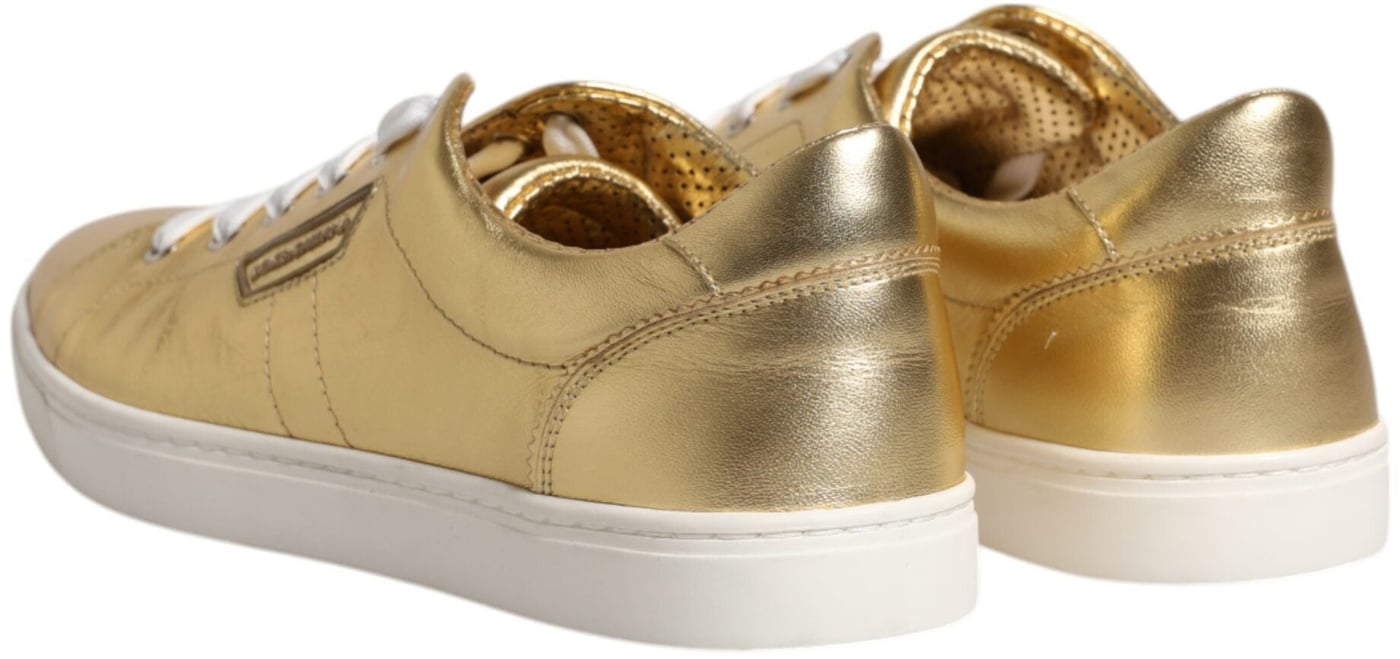 Dolce & Gabbana Gold Leather Logo London Men Sneakers Shoes