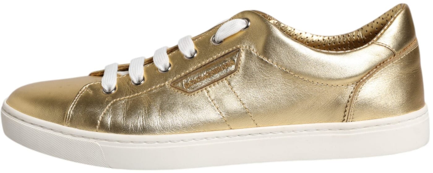 Dolce & Gabbana Gold Leather Logo London Men Sneakers Shoes