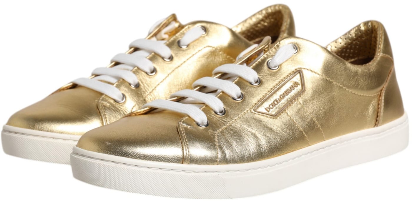 Dolce & Gabbana Gold Leather Logo London Men Sneakers Shoes