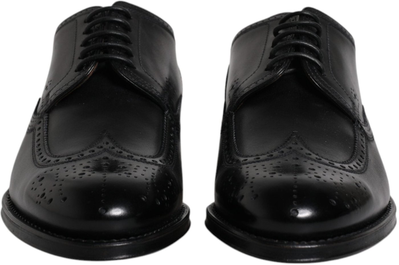 Dolce & Gabbana Black Leather Derby Wingtip Formal Shoes