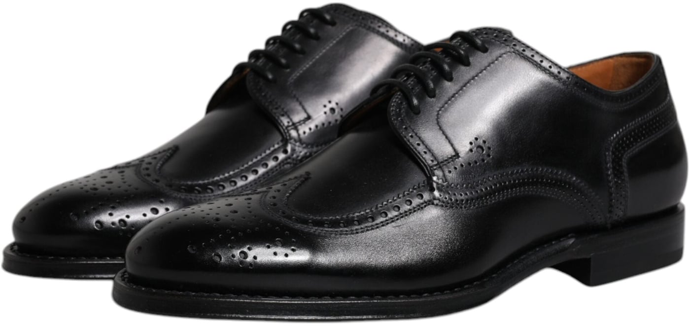 Dolce & Gabbana Black Leather Derby Wingtip Formal Shoes
