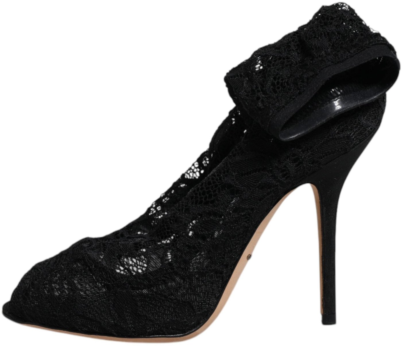Dolce & Gabbana Black Lace Stretch Heels Mid Calf Boots Shoes