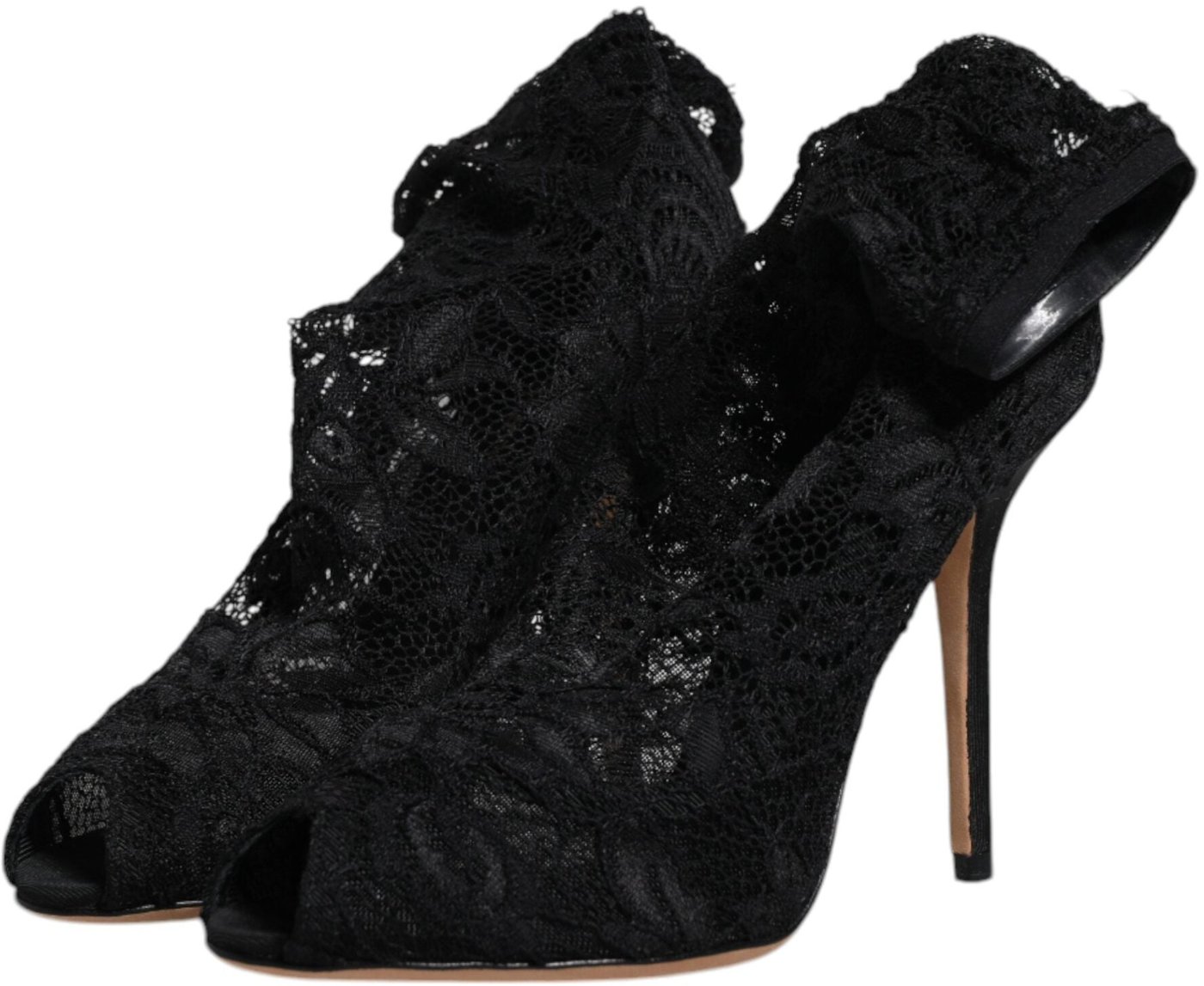 Dolce & Gabbana Black Lace Stretch Heels Mid Calf Boots Shoes