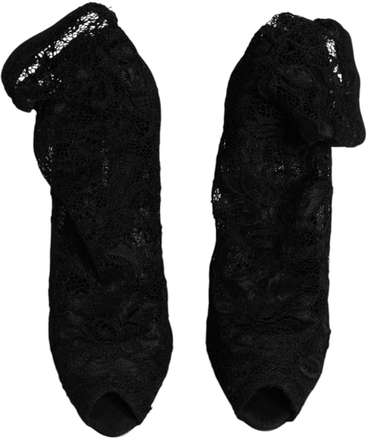 Dolce & Gabbana Black Lace Stretch Heels Mid Calf Boots Shoes