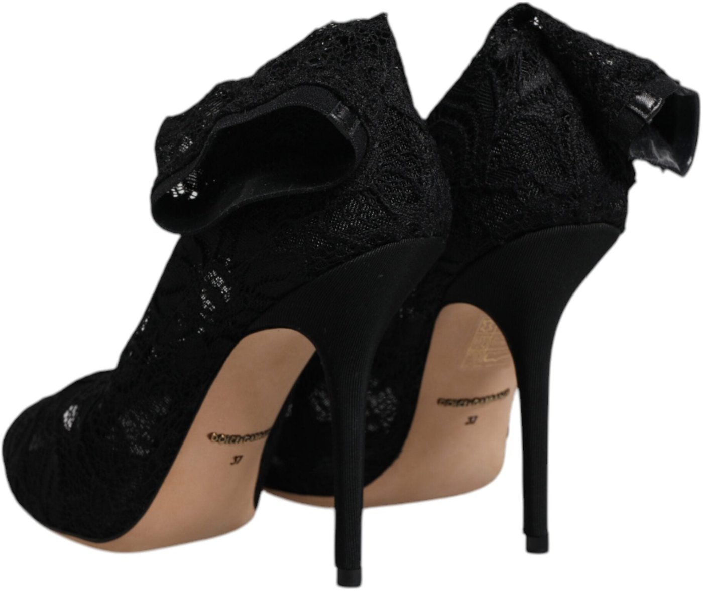 Dolce & Gabbana Black Lace Stretch Heels Mid Calf Boots Shoes