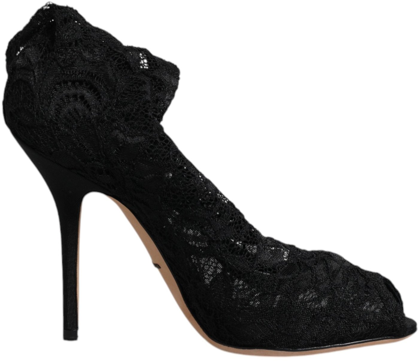 Dolce & Gabbana Black Lace Stretch Heels Mid Calf Boots Shoes