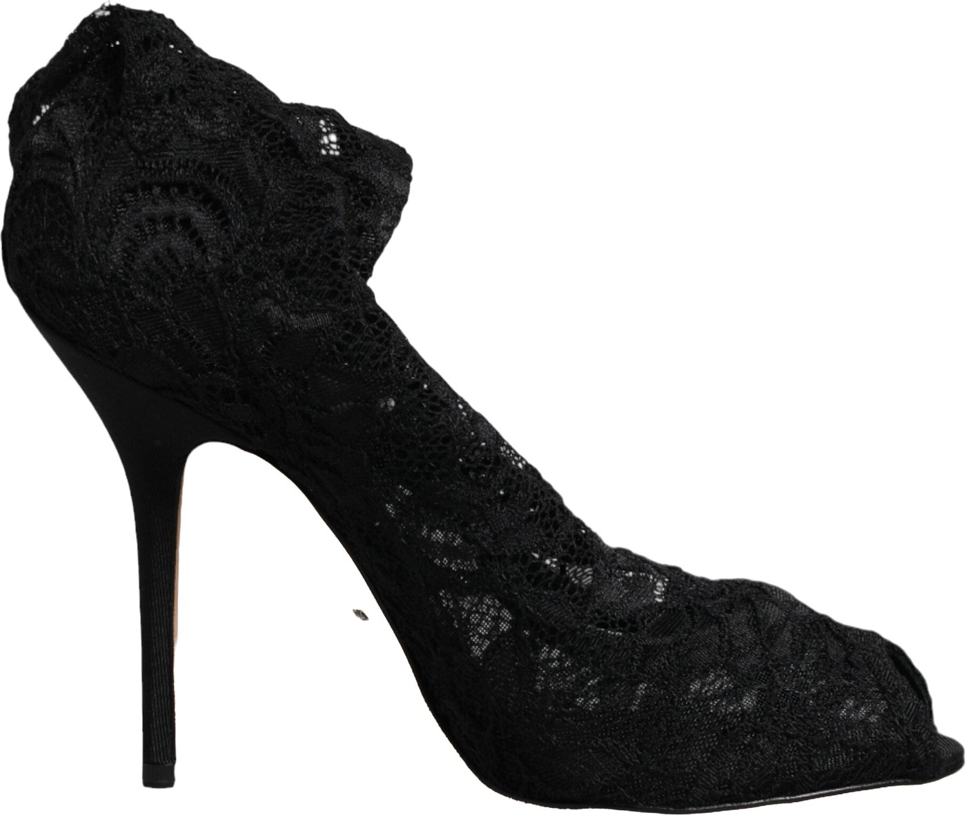 Dolce & Gabbana Black Lace Stretch Heels Mid Calf Boots Shoes