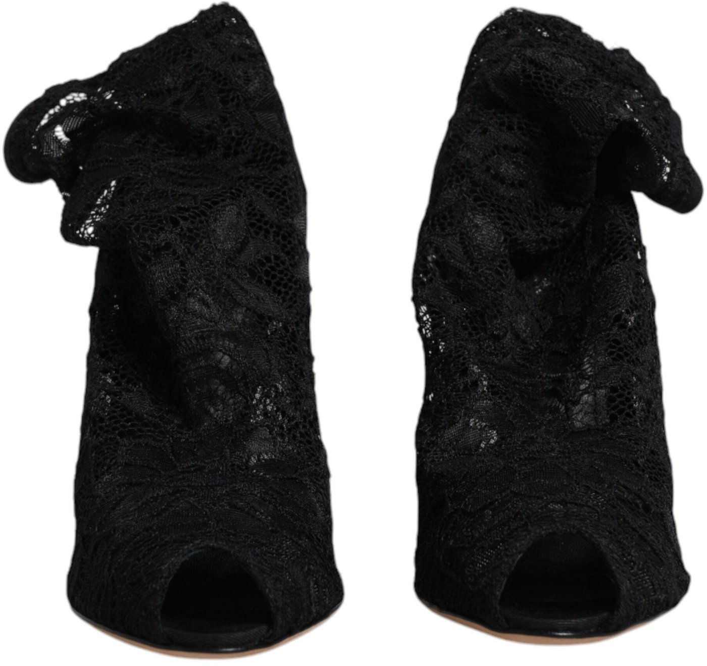 Dolce & Gabbana Black Lace Stretch Heels Mid Calf Boots Shoes