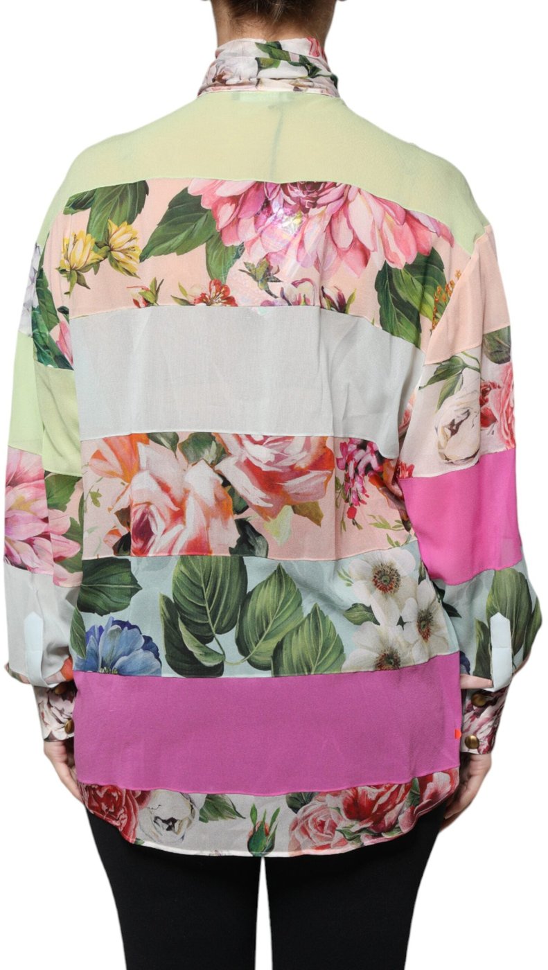 Dolce & Gabbana Multicolor Floral Patchwork Ascot Collar Top