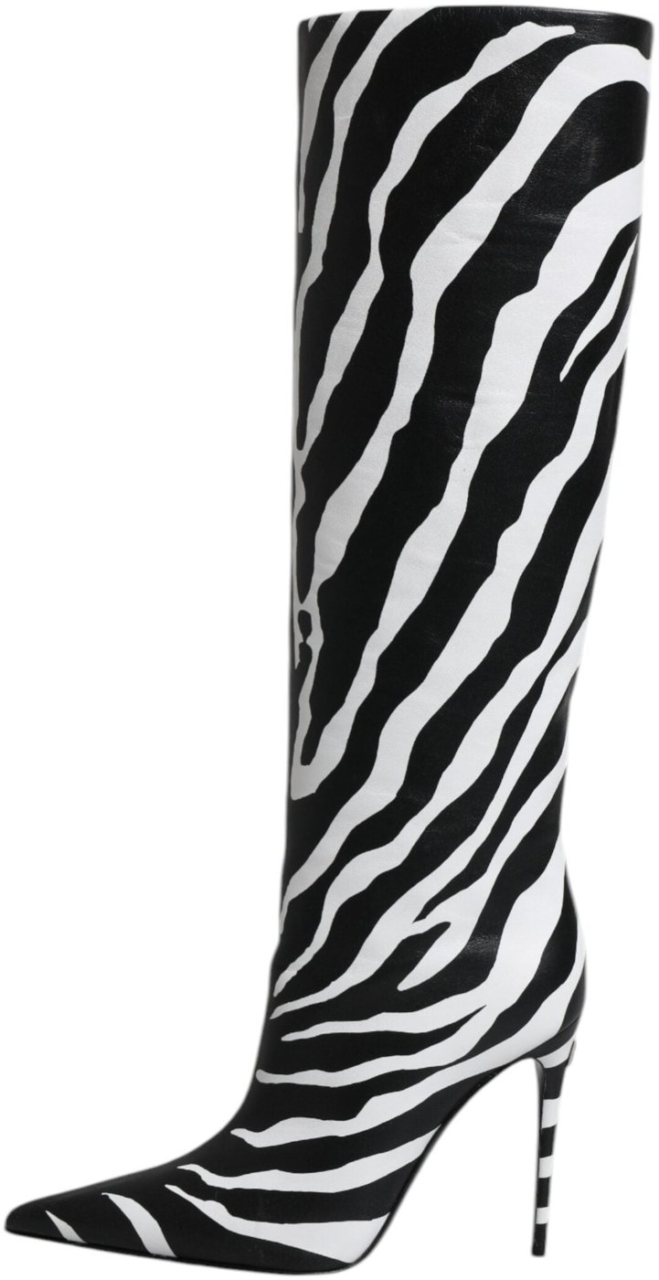 Dolce & Gabbana Black White Zebra Heels High Boots Shoes