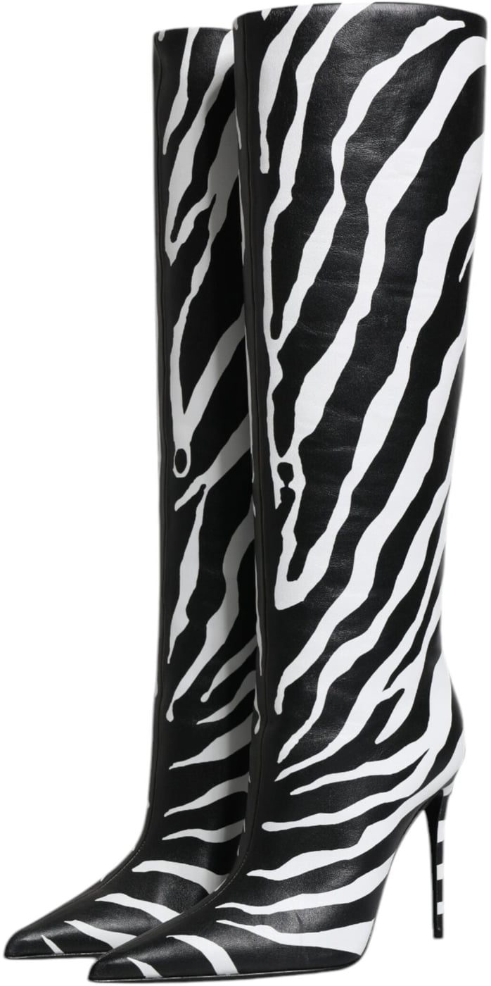 Dolce & Gabbana Black White Zebra Heels High Boots Shoes