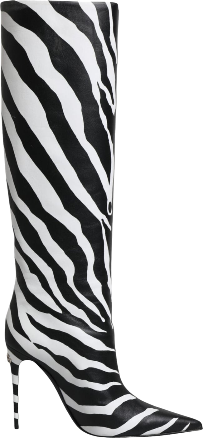 Dolce & Gabbana Black White Zebra Heels High Boots Shoes