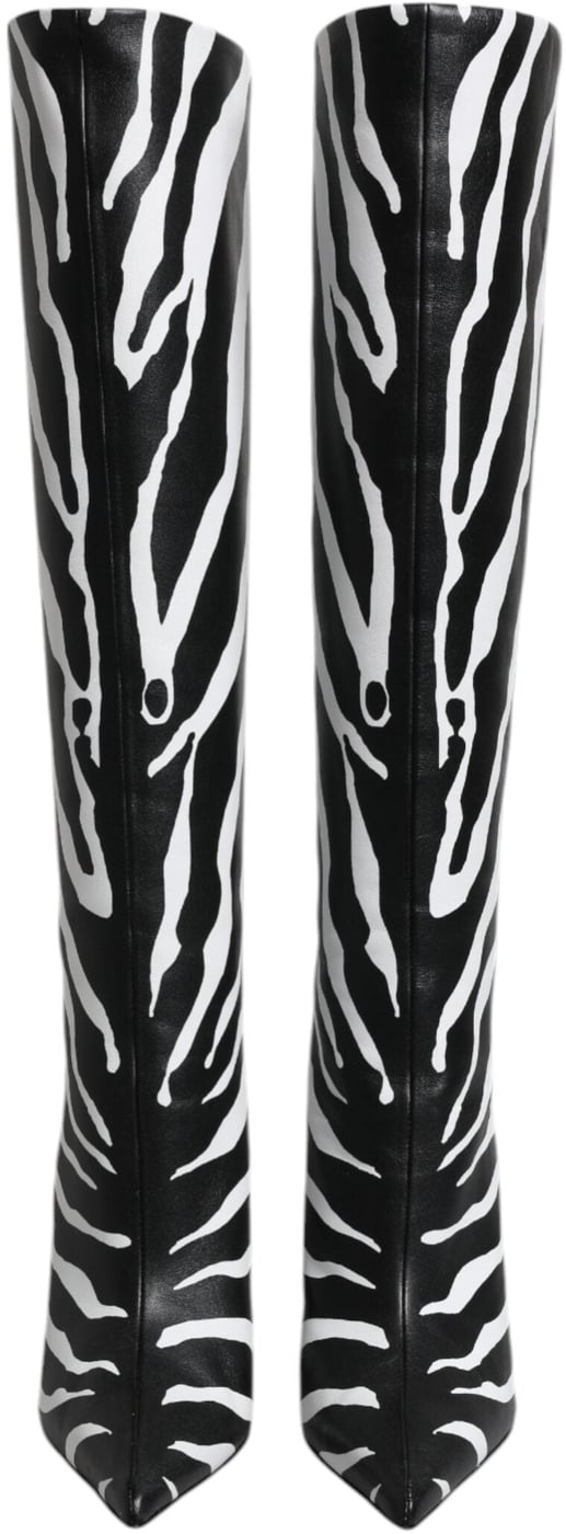 Dolce & Gabbana Black White Zebra Heels High Boots Shoes