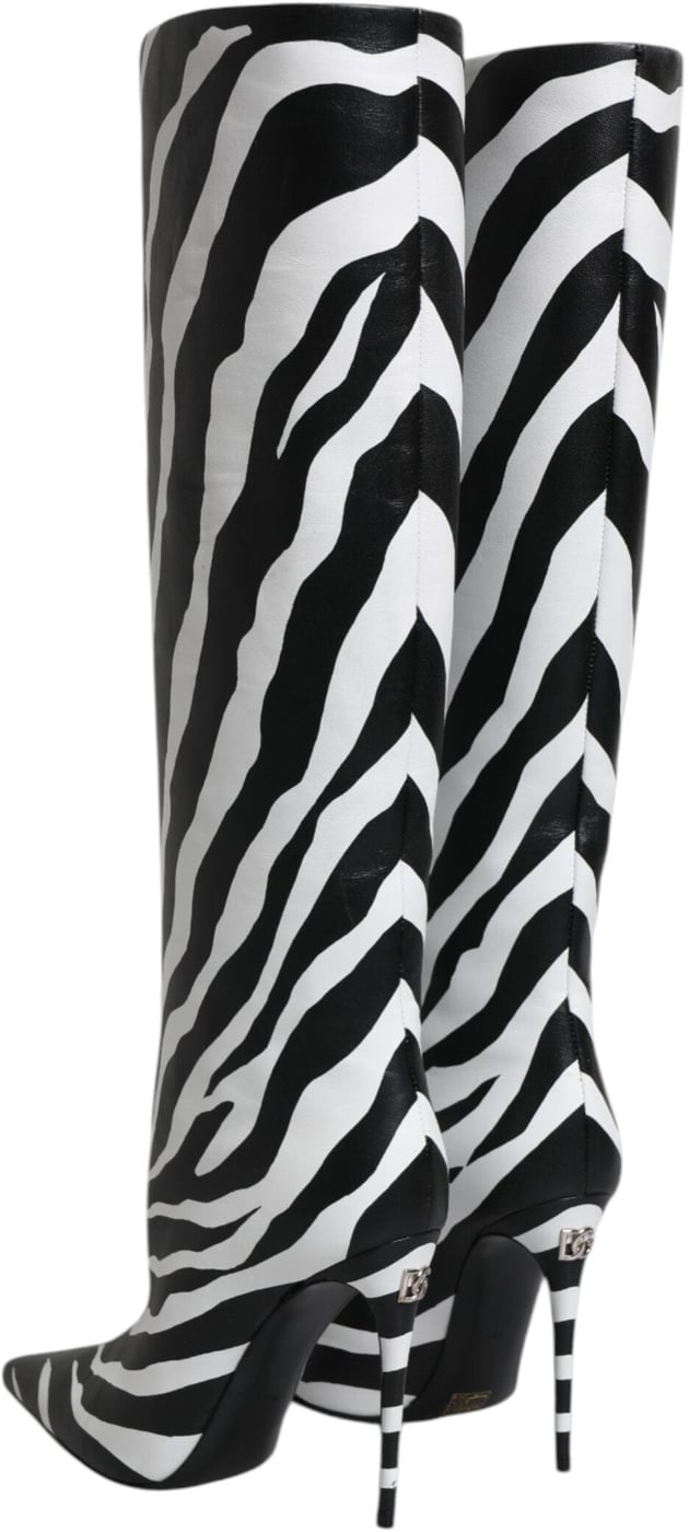 Dolce & Gabbana Black White Zebra Heels High Boots Shoes