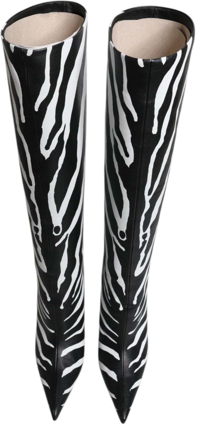 Dolce & Gabbana Black White Zebra Heels High Boots Shoes