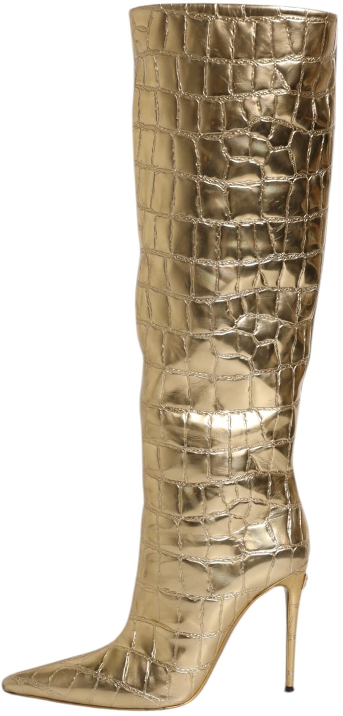 Dolce & Gabbana Gold Leather Stiletto Heels High Boots Shoes