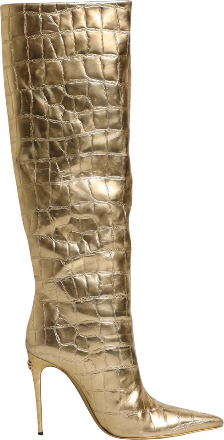 Dolce & Gabbana Gold Leather Stiletto Heels High Boots Shoes