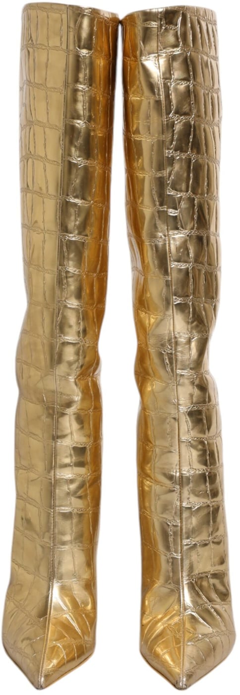 Dolce & Gabbana Gold Leather Stiletto Heels High Boots Shoes