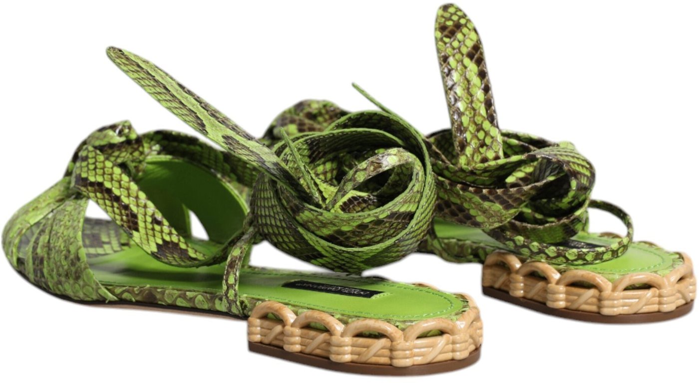 Dolce & Gabbana Green Animal Print Ankle Wrap Sandals Shoes