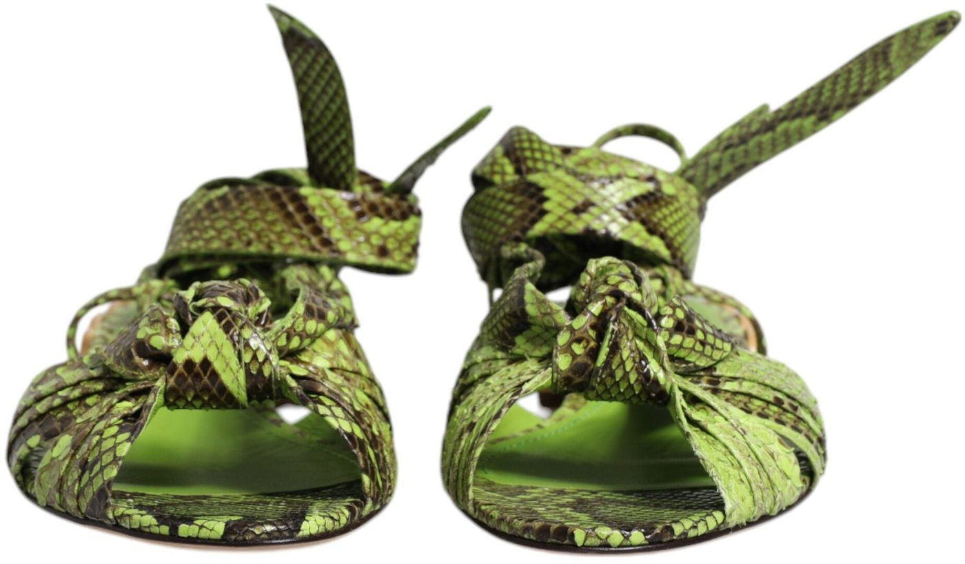Dolce & Gabbana Green Animal Print Ankle Wrap Sandals Shoes