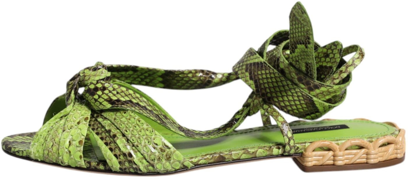 Dolce & Gabbana Green Animal Print Ankle Wrap Sandals Shoes