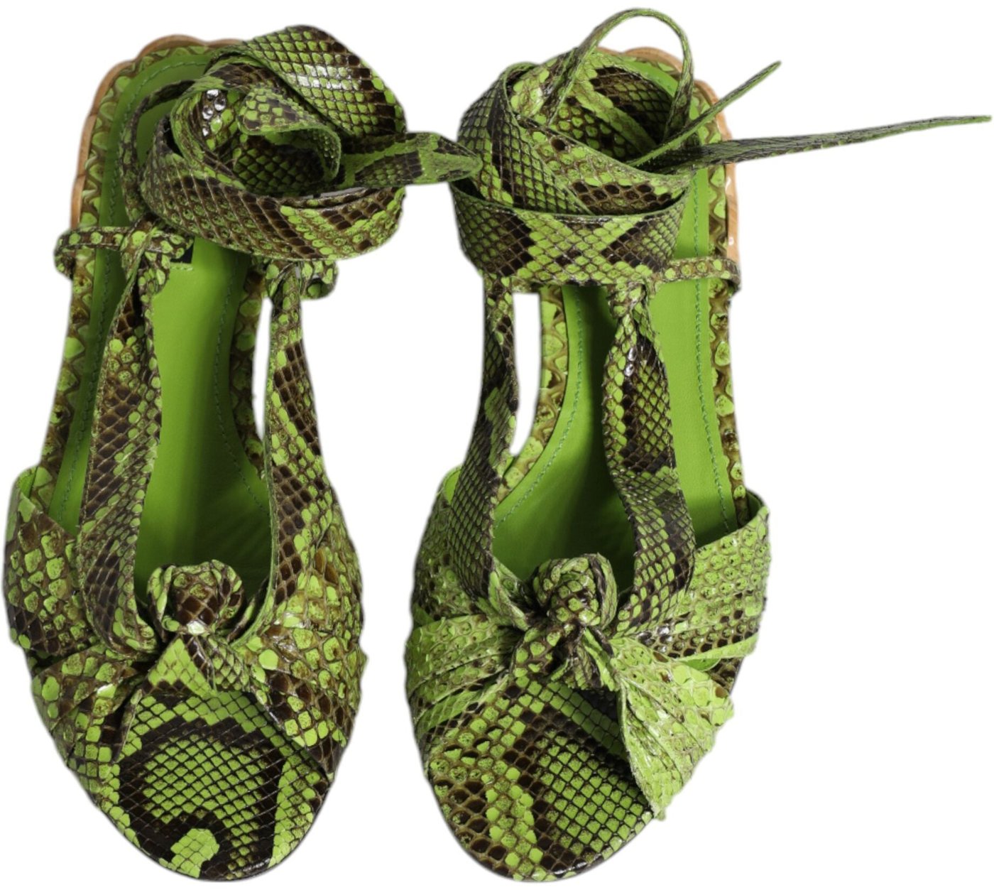 Dolce & Gabbana Green Animal Print Ankle Wrap Sandals Shoes