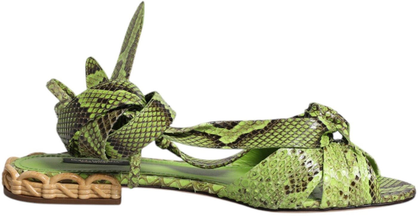 Dolce & Gabbana Green Animal Print Ankle Wrap Sandals Shoes