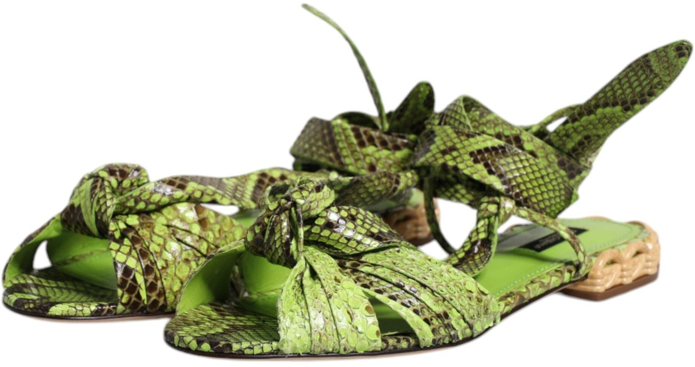 Dolce & Gabbana Green Animal Print Ankle Wrap Sandals Shoes