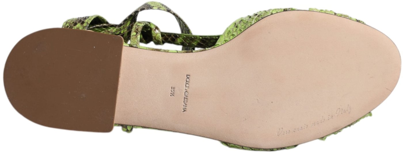 Dolce & Gabbana Green Animal Print Ankle Wrap Sandals Shoes