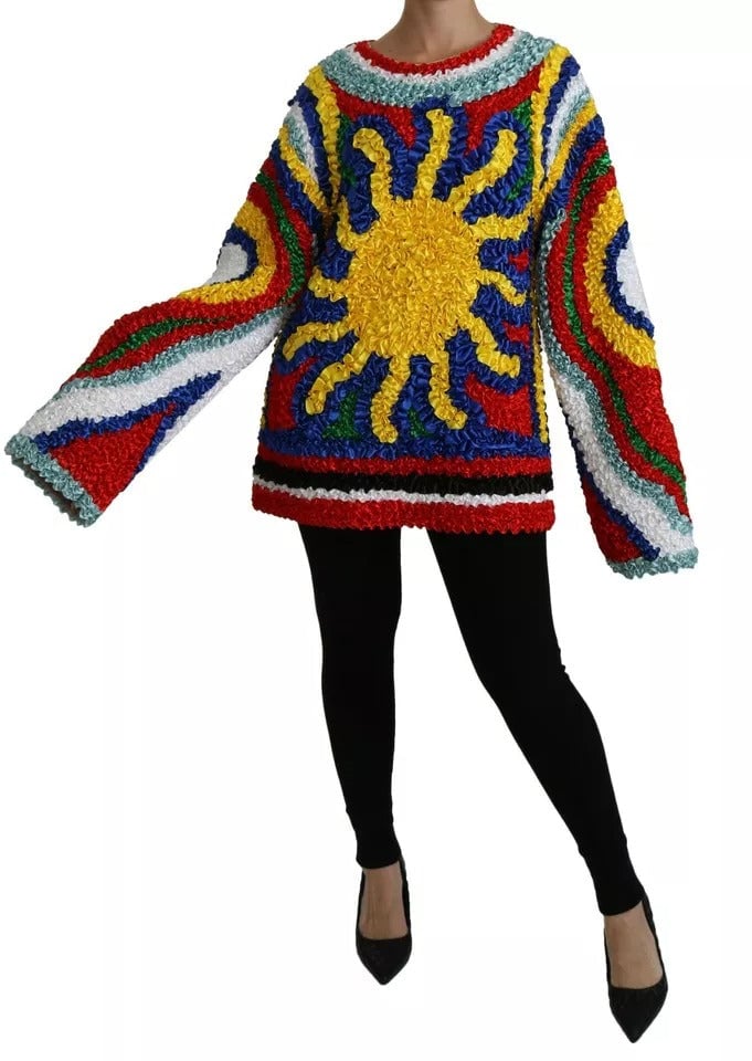 Dolce & Gabbana Multicolor Sun Ruffled Top Blouse Sweater
