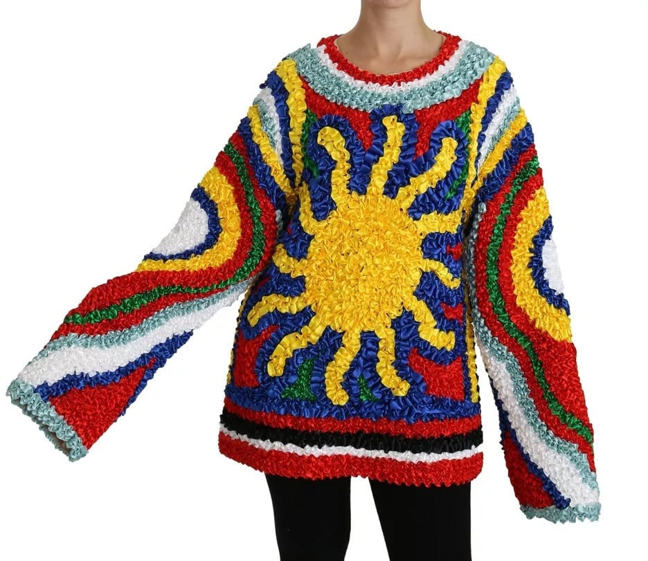 Dolce & Gabbana Multicolor Sun Ruffled Top Blouse Sweater
