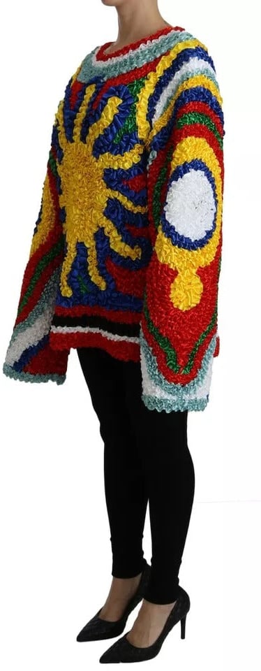 Dolce & Gabbana Multicolor Sun Ruffled Top Blouse Sweater