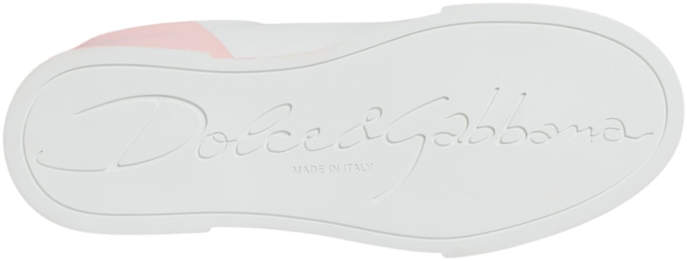 Dolce & Gabbana White Pink Portofino Low Top Sneakers Shoes