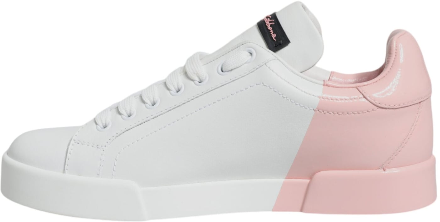 Dolce & Gabbana White Pink Portofino Low Top Sneakers Shoes