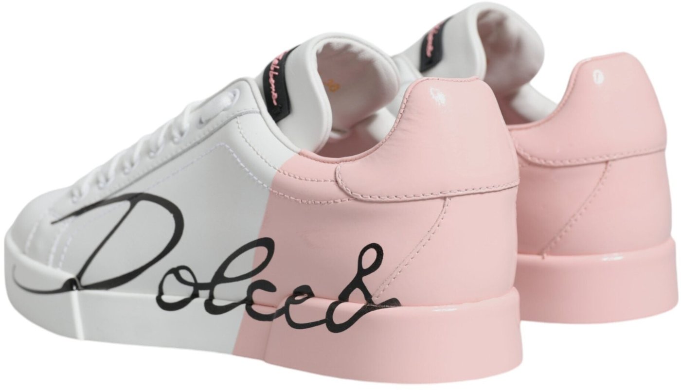 Dolce & Gabbana White Pink Portofino Low Top Sneakers Shoes