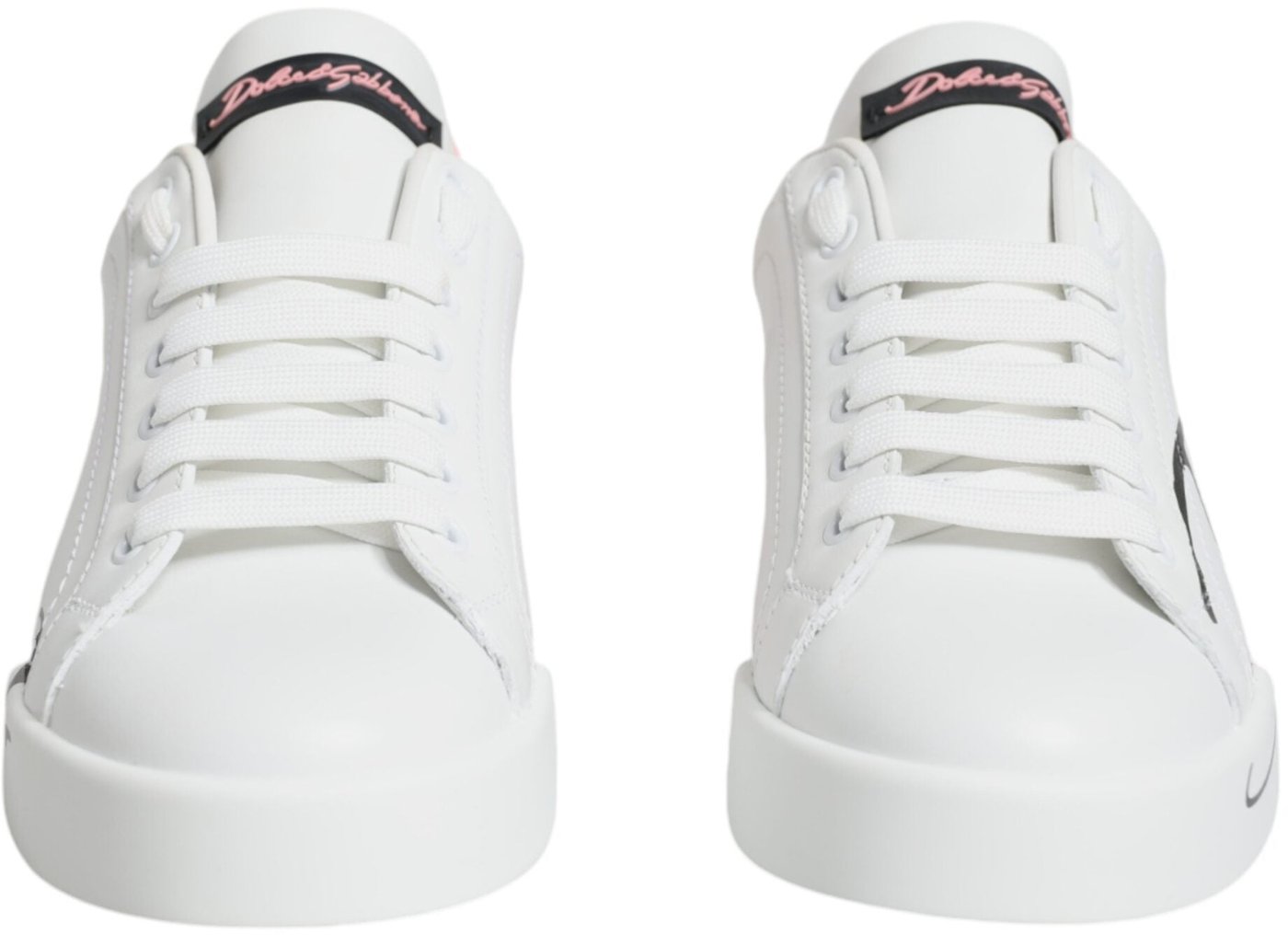 Dolce & Gabbana White Pink Portofino Low Top Sneakers Shoes