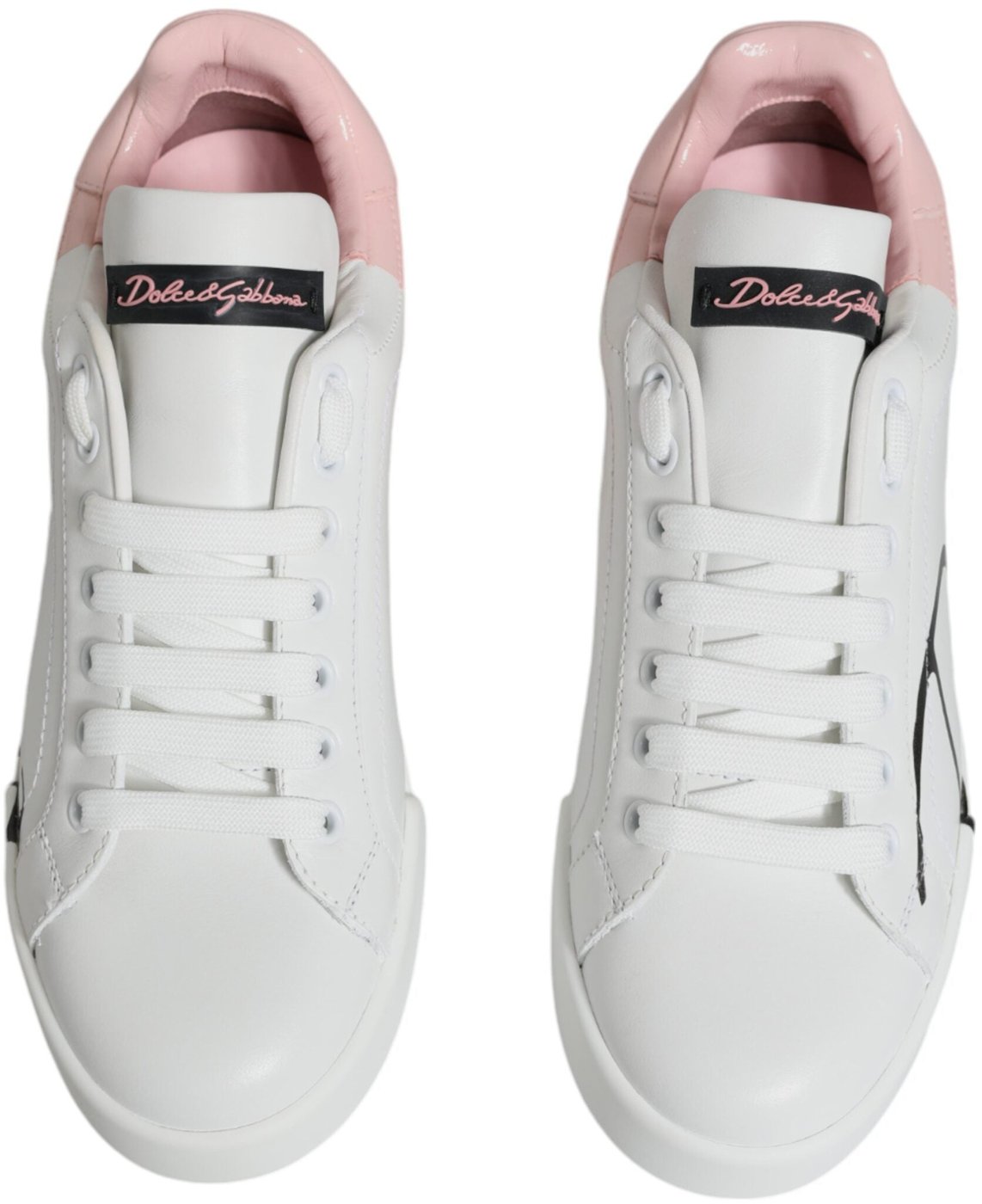Dolce & Gabbana White Pink Portofino Low Top Sneakers Shoes