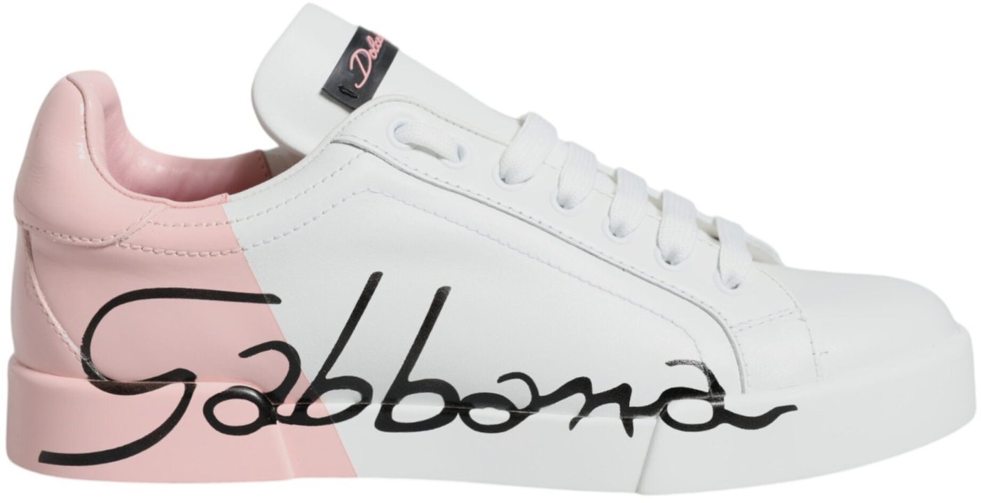 Dolce & Gabbana White Pink Portofino Low Top Sneakers Shoes