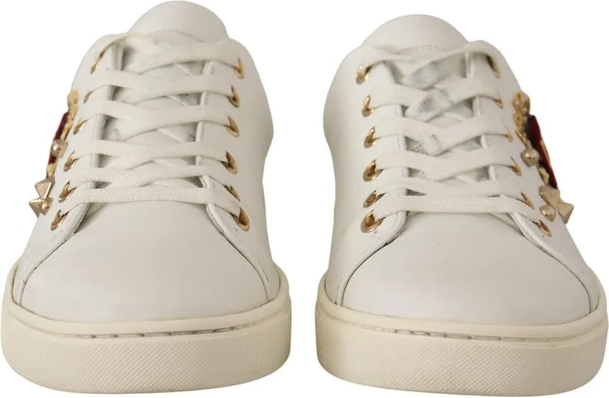 Dolce & Gabbana White Leather Gold Red Heart Sneakers Shoes