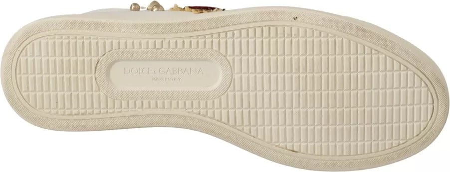 Dolce & Gabbana White Leather Gold Red Heart Sneakers Shoes