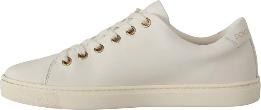 Dolce & Gabbana White Leather Gold Red Heart Sneakers Shoes